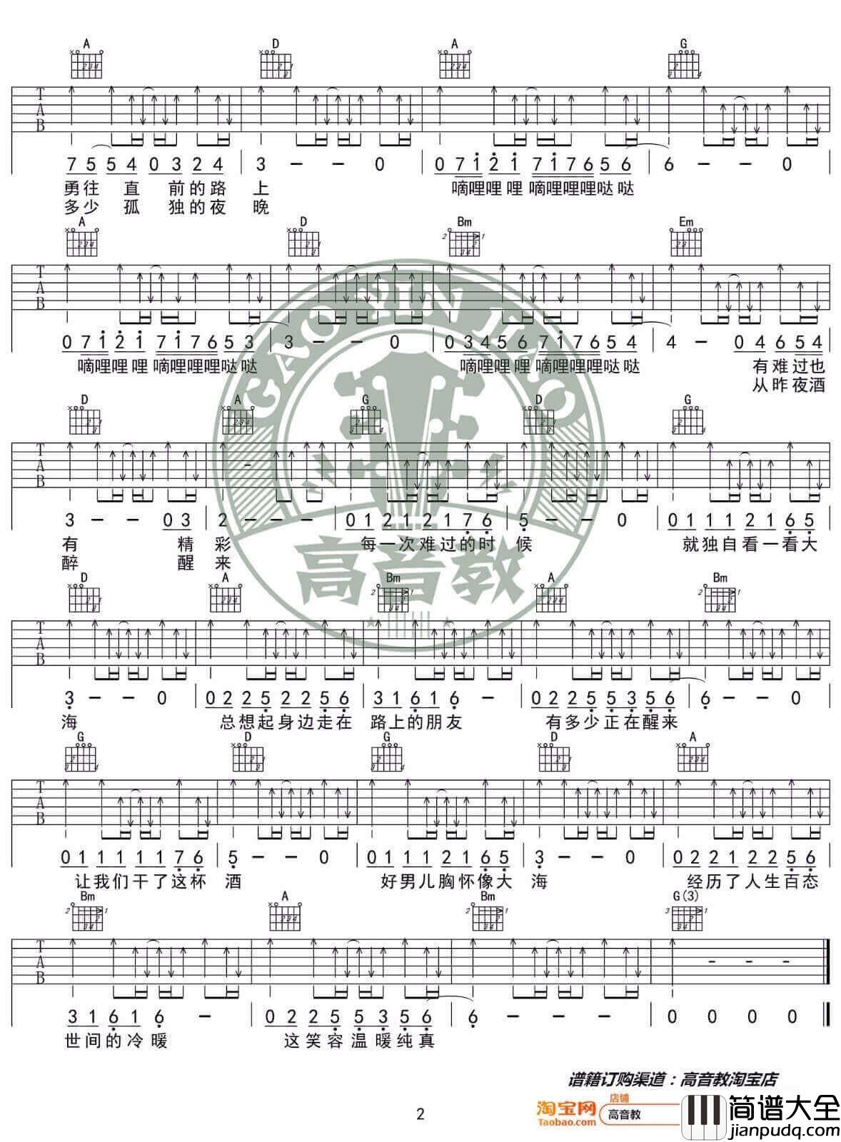 _曾经的你_吉他谱_许巍_D调原版弹唱六线谱_高清图片谱
