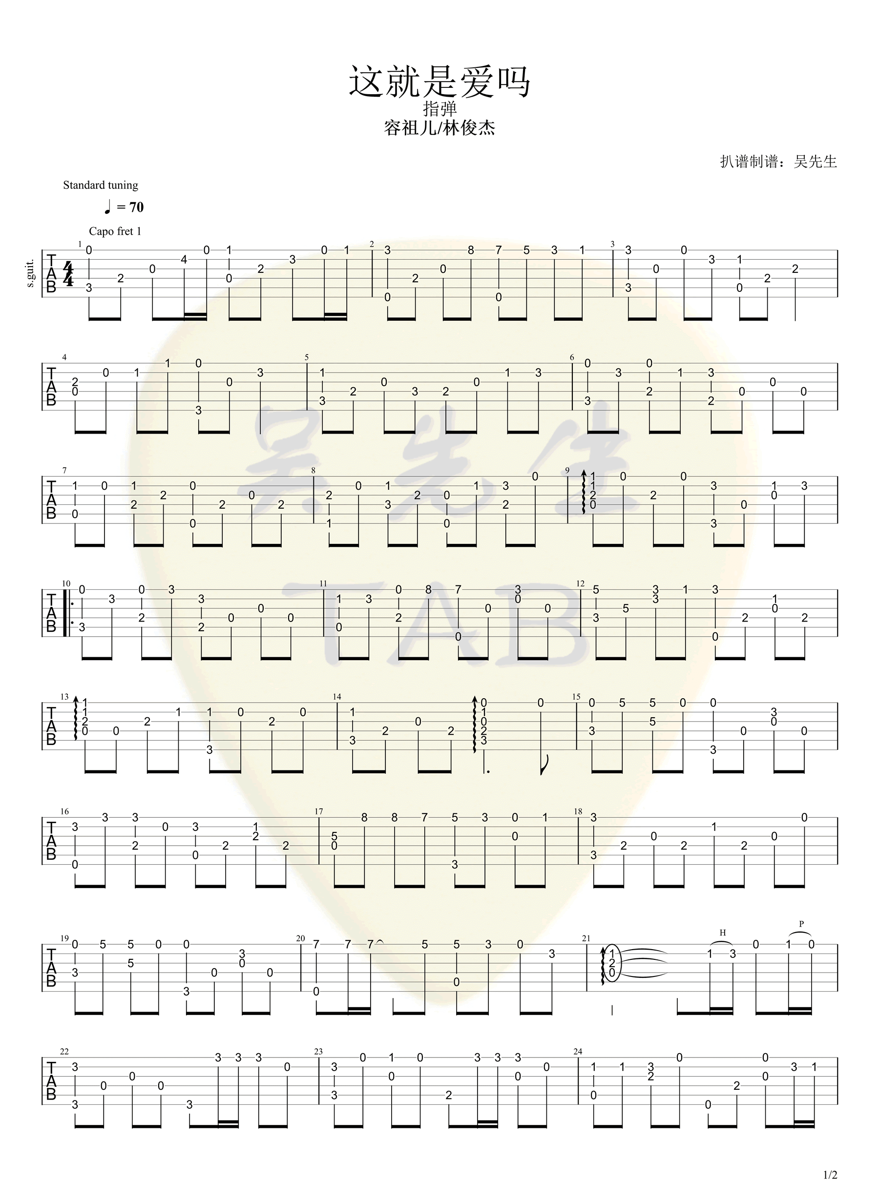_这就是爱吗_指弹吉他谱_容祖儿/林俊杰_独奏六线谱_高清图片谱