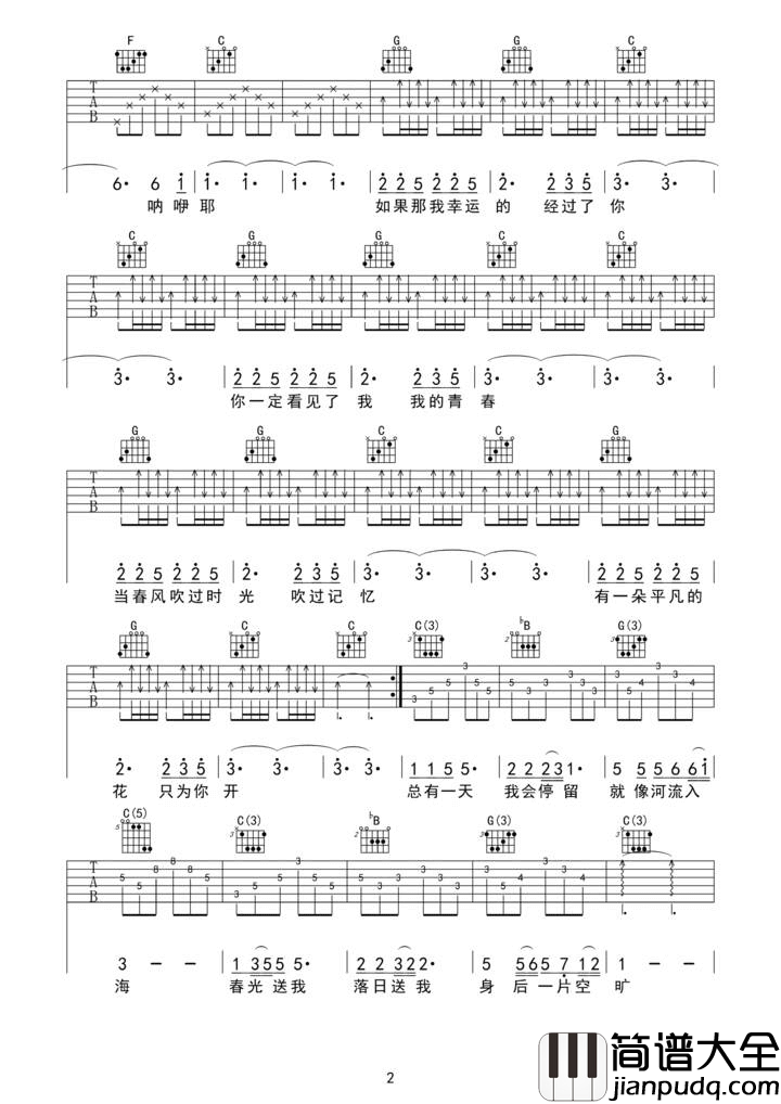 在路上吉他谱_瓦其依合__在路上_C调弹唱六线谱_高清图片谱