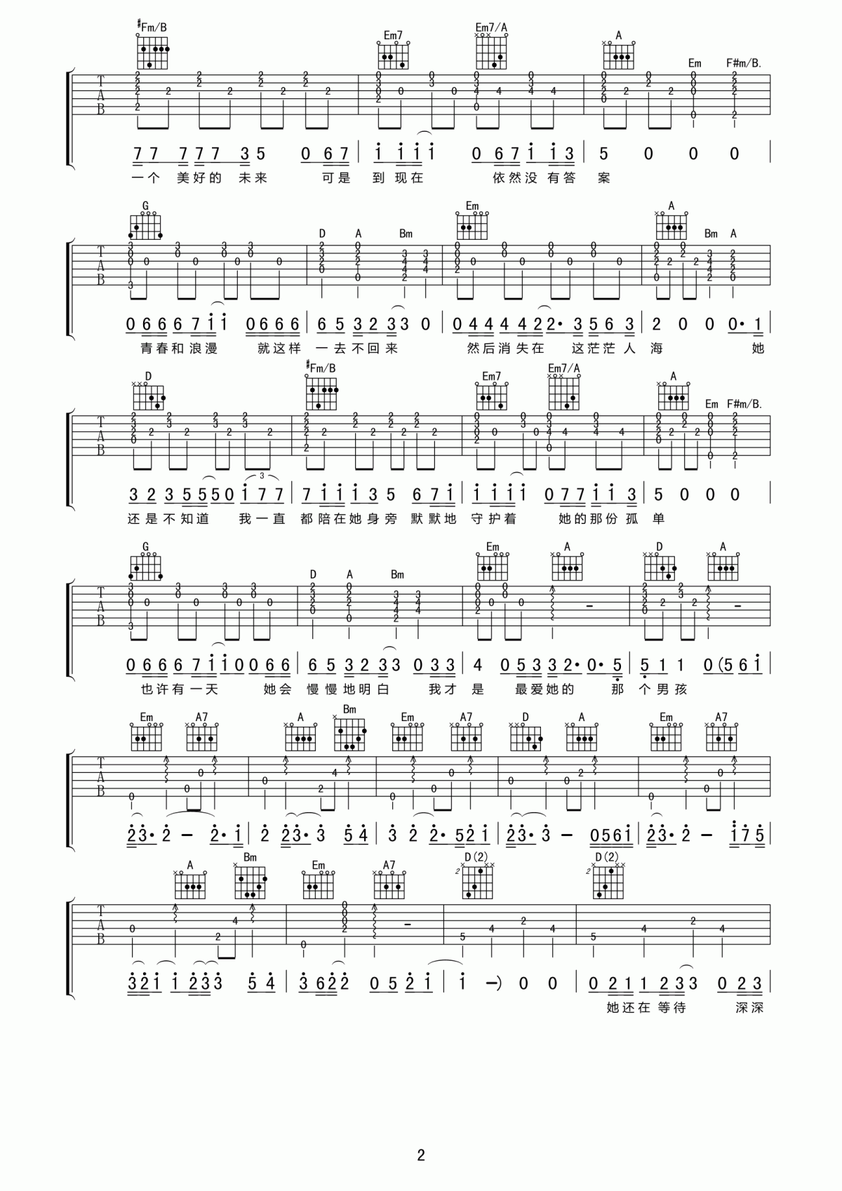 杜小曼_吉他谱_刘小天