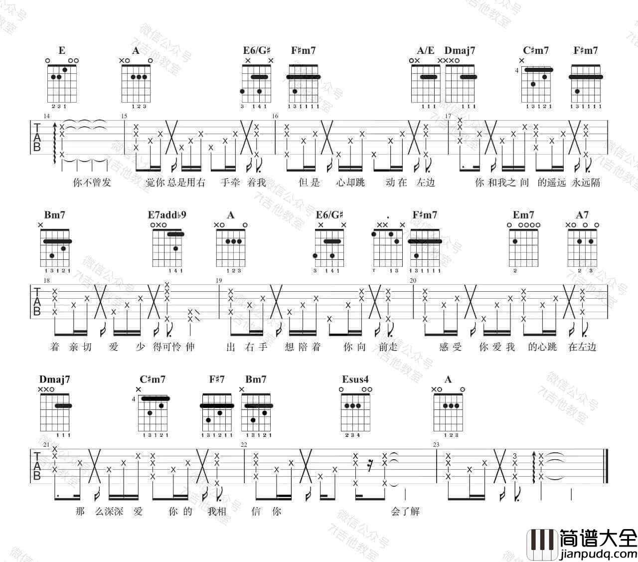 左边吉他谱_杨丞琳__左边_A调原版弹唱六线谱_高清图片谱