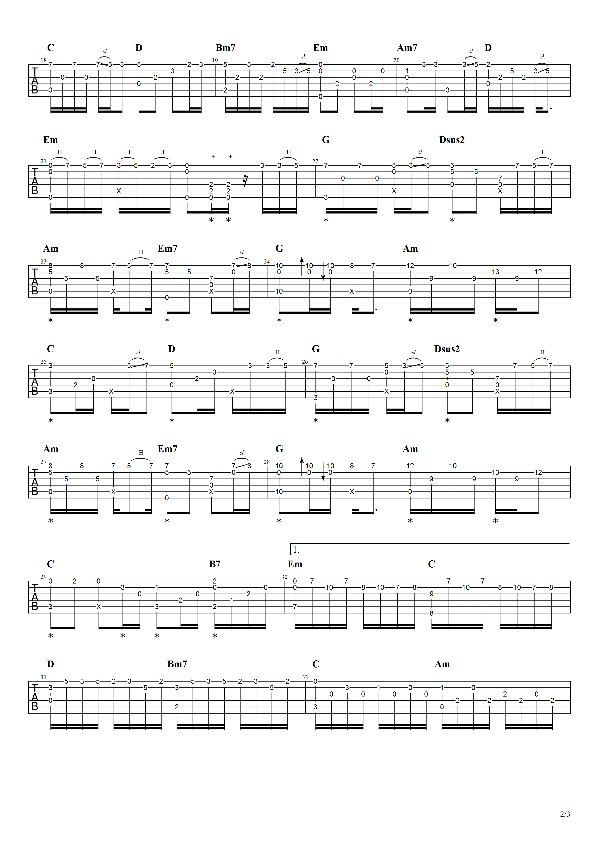 _一千个伤心的理由_吉他谱_张学友_独奏六线谱_指弹吉他教学