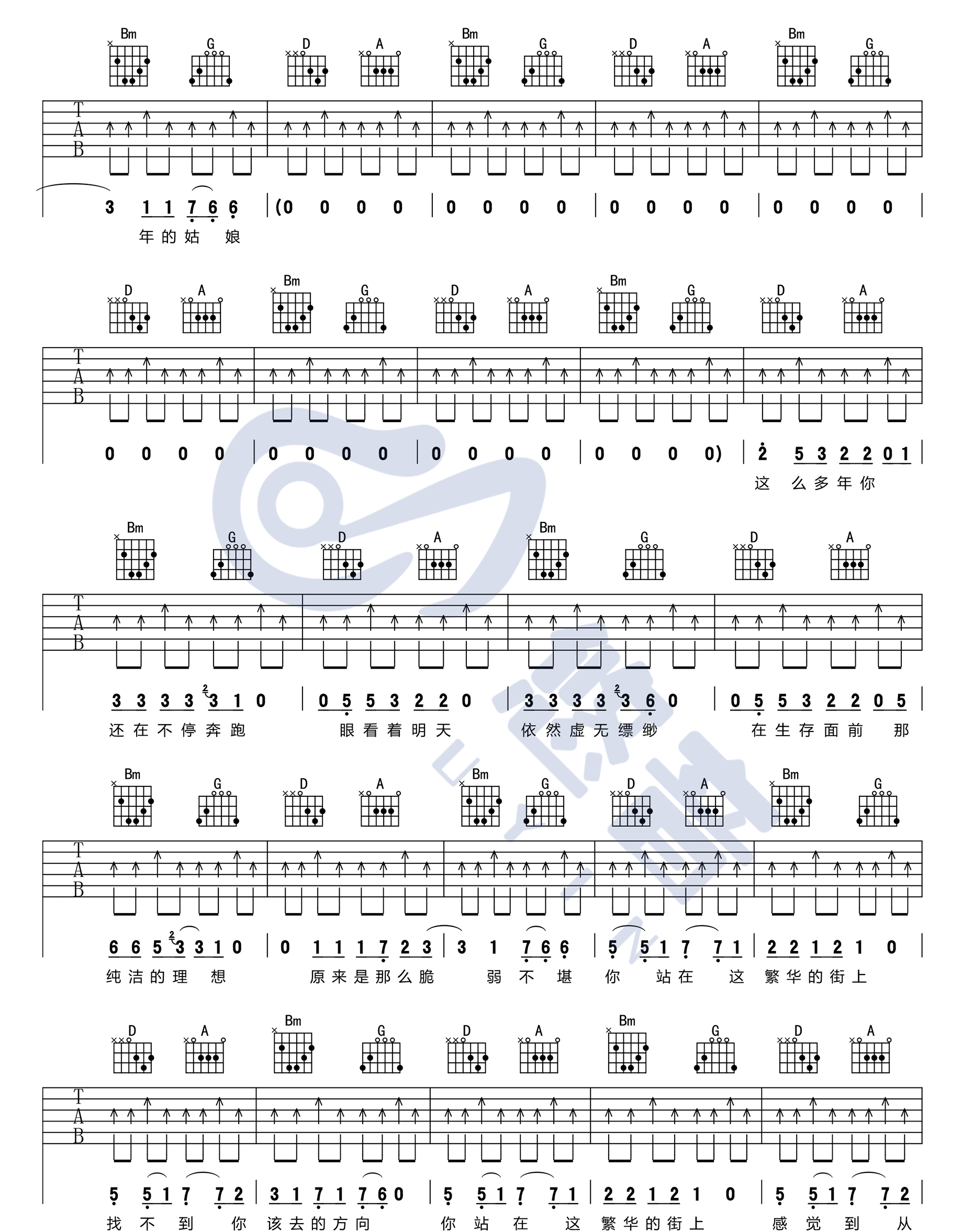 那一年吉他谱_许巍__那一年_D调原版六线谱_吉他弹唱教学