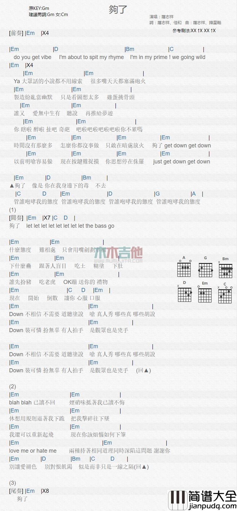 够了_吉他谱_罗志祥