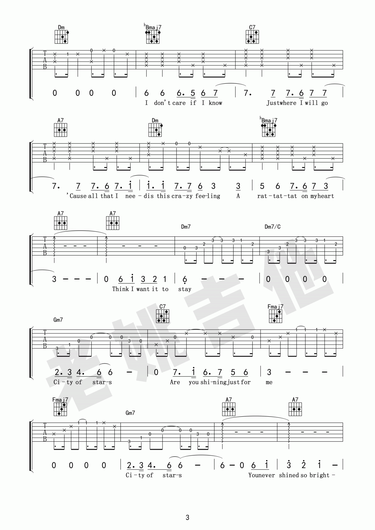 City_Of_Stars爱乐之城_F调吉他谱_影视金曲