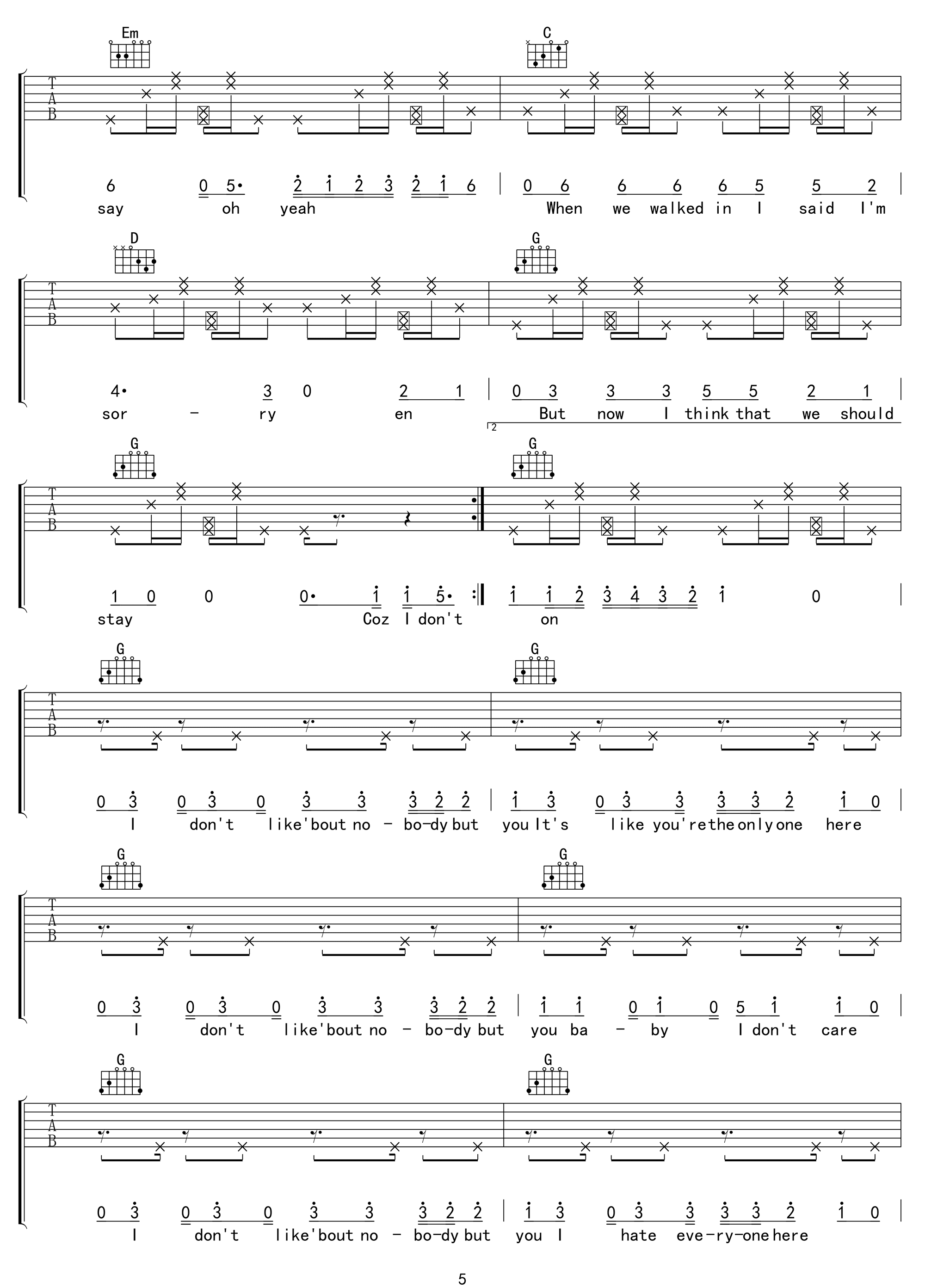 _I_Don't_Care_吉他谱_贾斯汀比伯/艾德希兰_G调弹唱六线谱