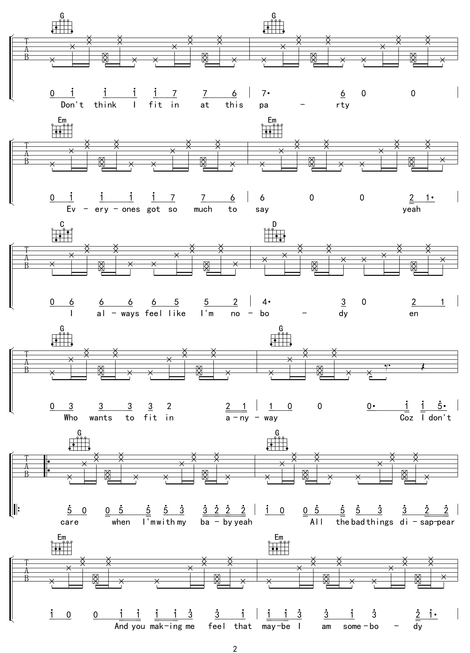 _I_Don't_Care_吉他谱_贾斯汀比伯/艾德希兰_G调弹唱六线谱