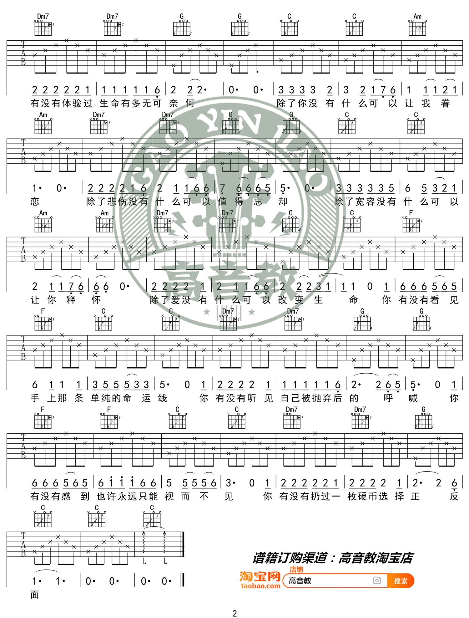 硬币吉他谱_汪峰__硬币_C调简单版弹唱六线谱_高清图片谱