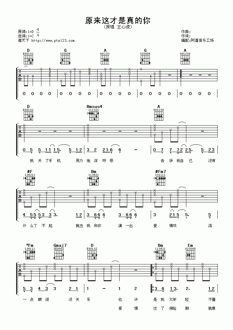 原来这才是真的你吉他谱__王心凌