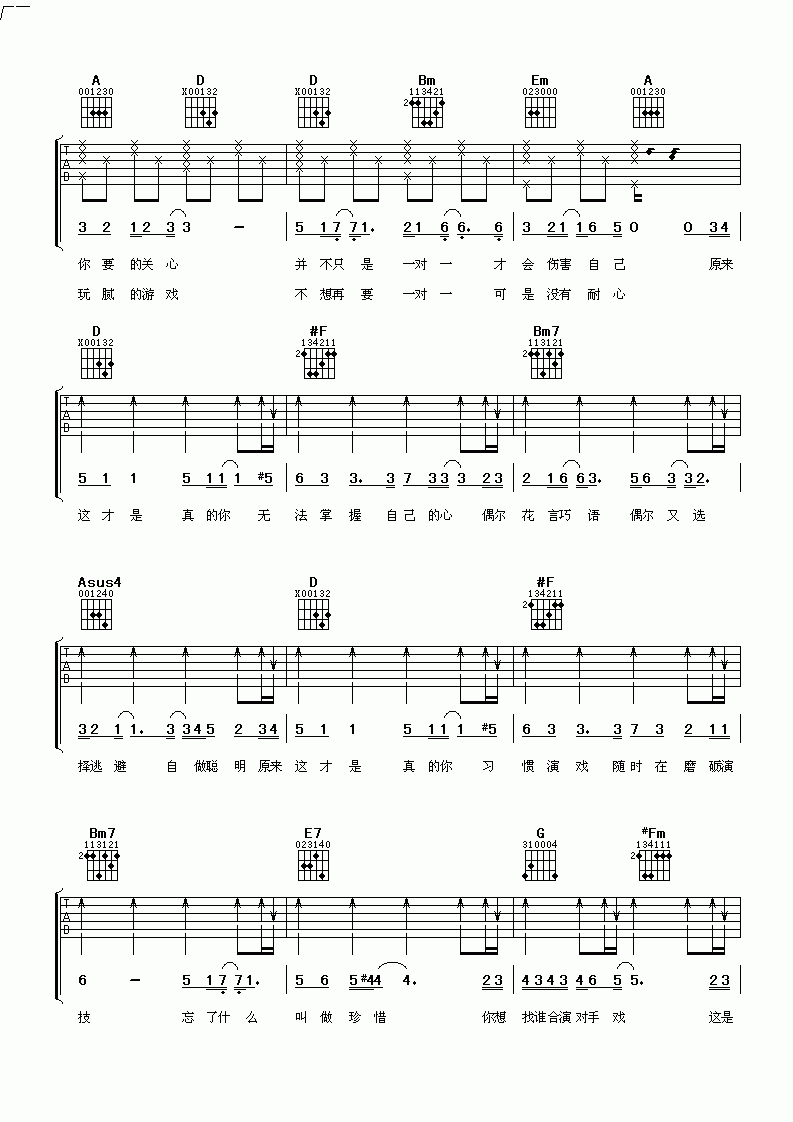 原来这才是真的你吉他谱__王心凌