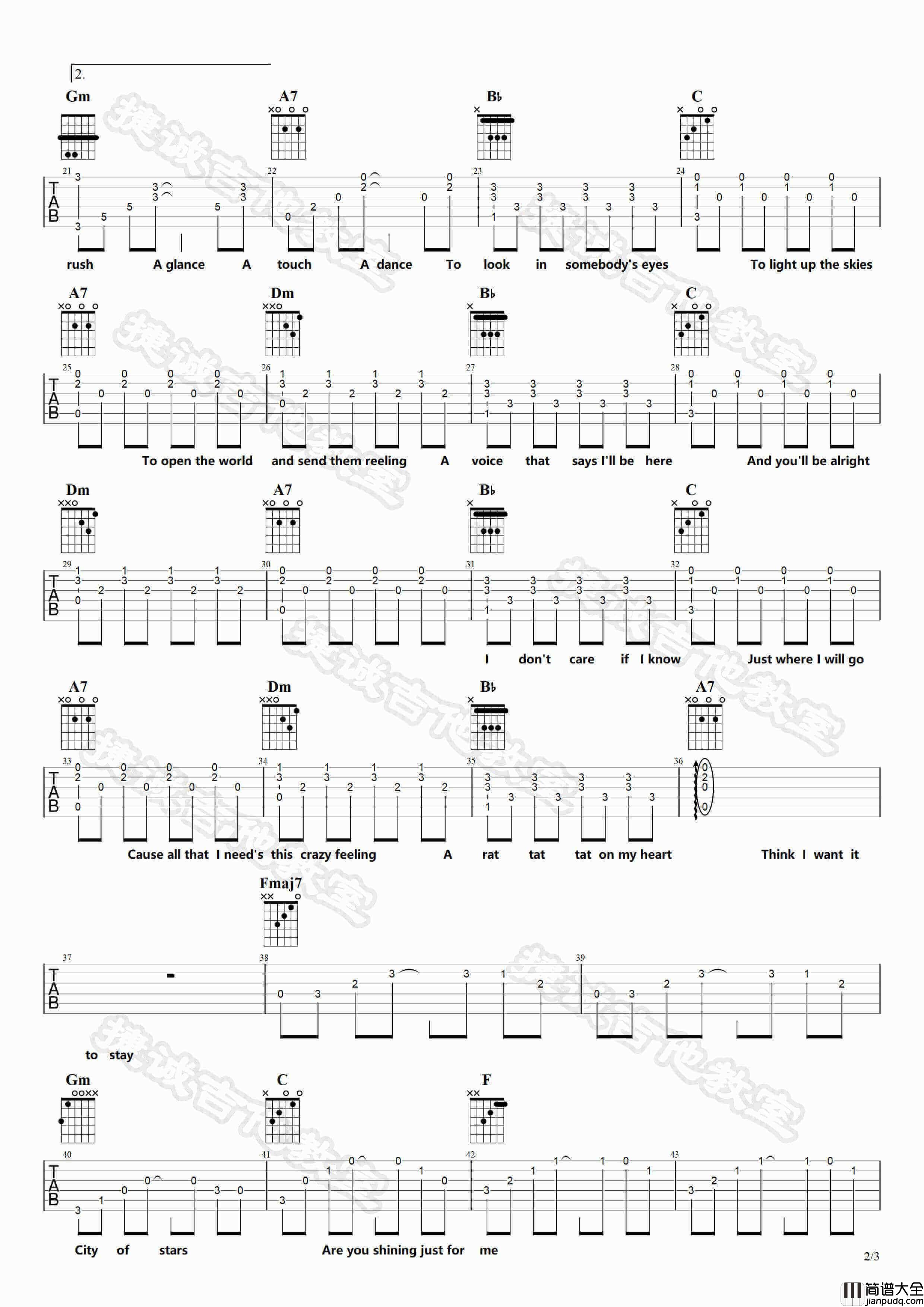 _City_Of_Stars_吉他谱_F调原版弹唱六线谱_高清图片谱