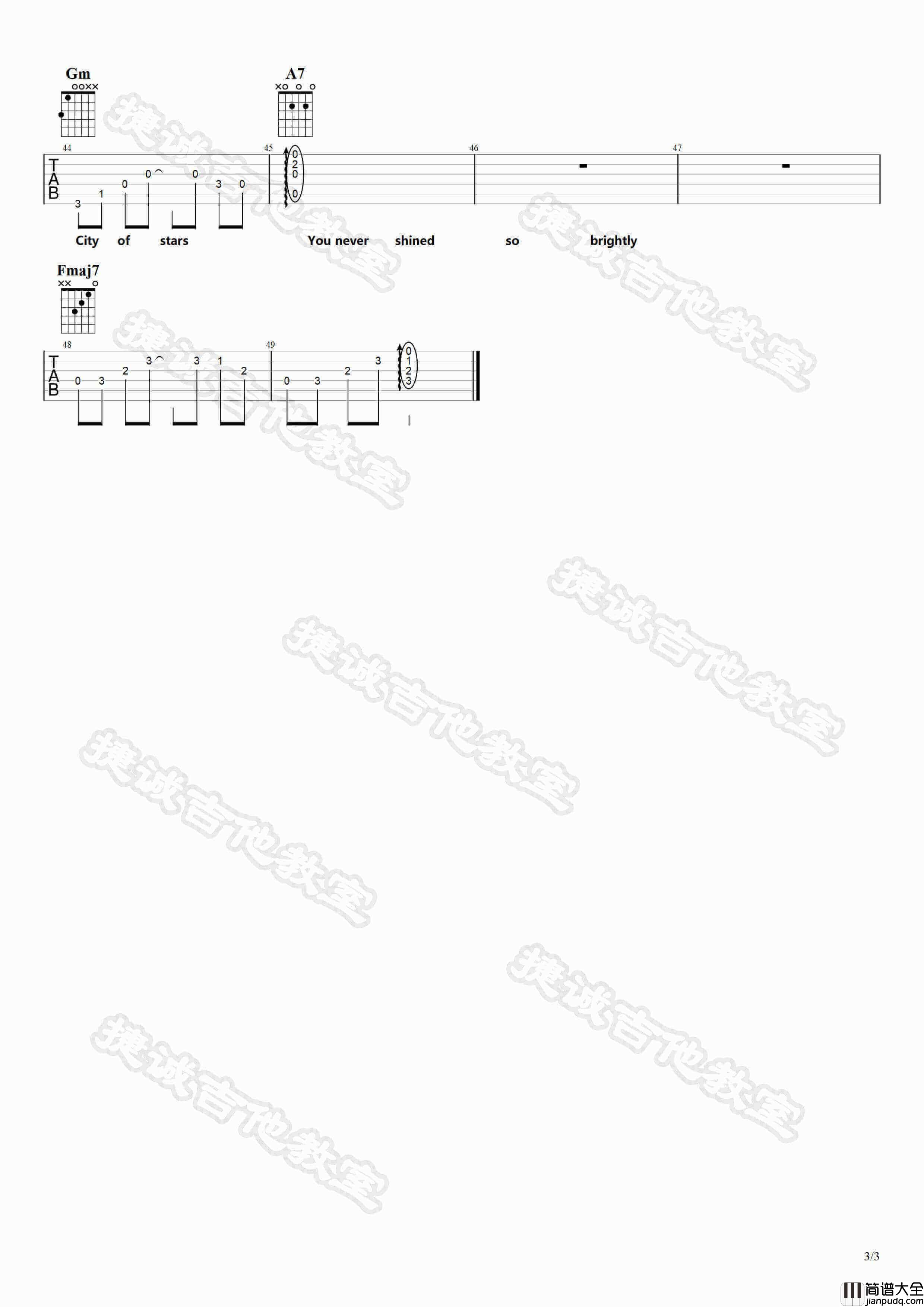 _City_Of_Stars_吉他谱_F调原版弹唱六线谱_高清图片谱
