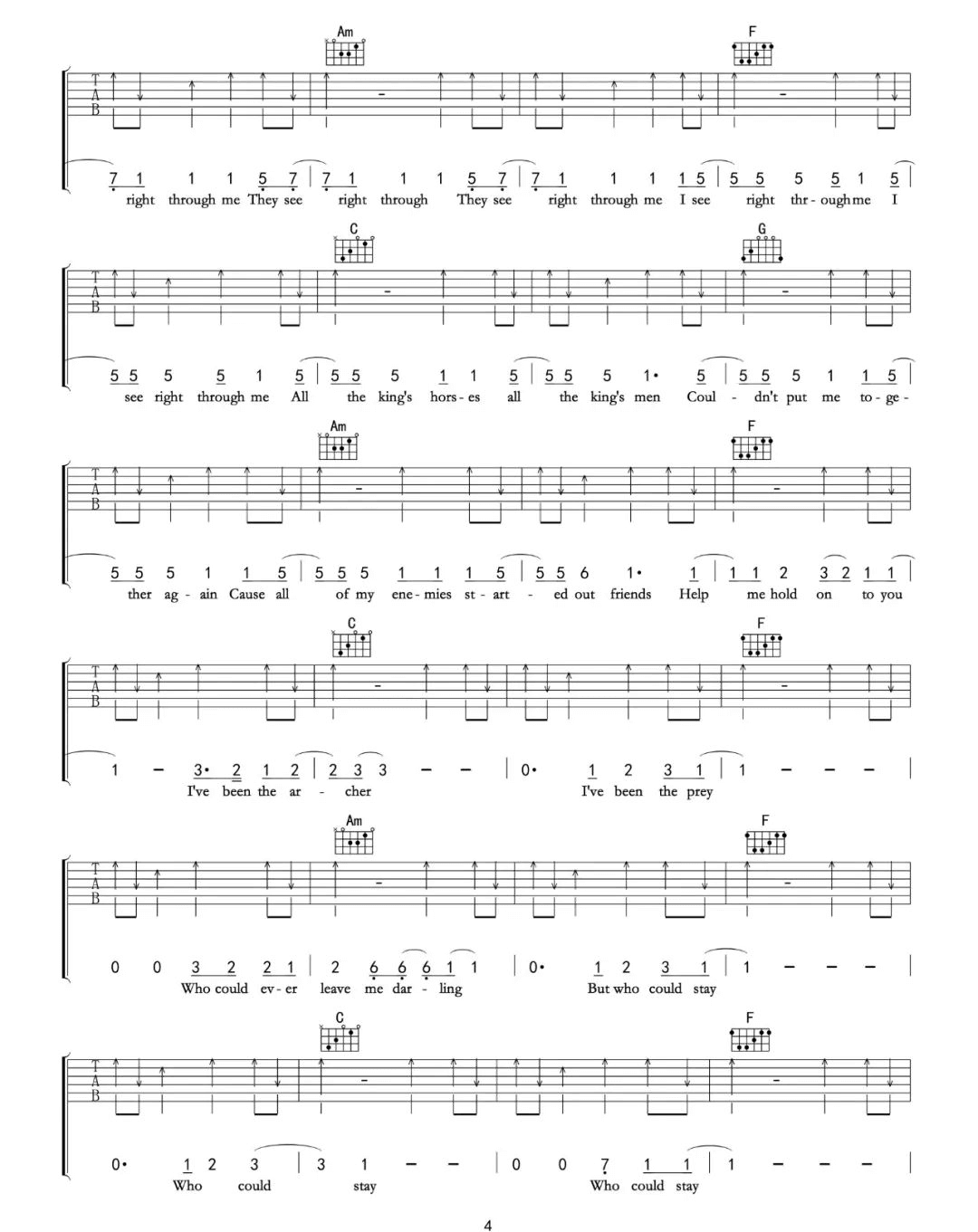 _The_Archer_吉他谱_Taylor_Swift_C调扫弦版弹唱六线谱