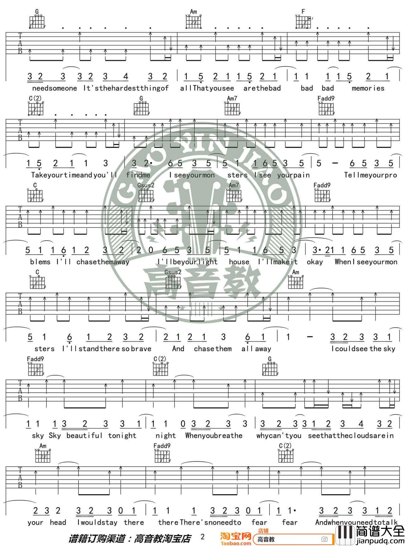 _Monsters_吉他谱_Katie_Sky_C调原版弹唱谱_高清六线谱