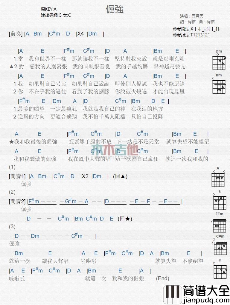 倔强_吉他谱_五月天