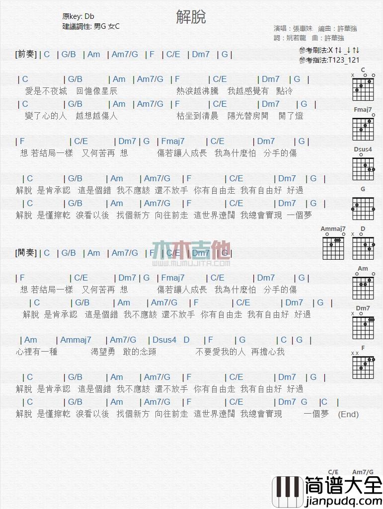 解脱_吉他谱_张惠妹