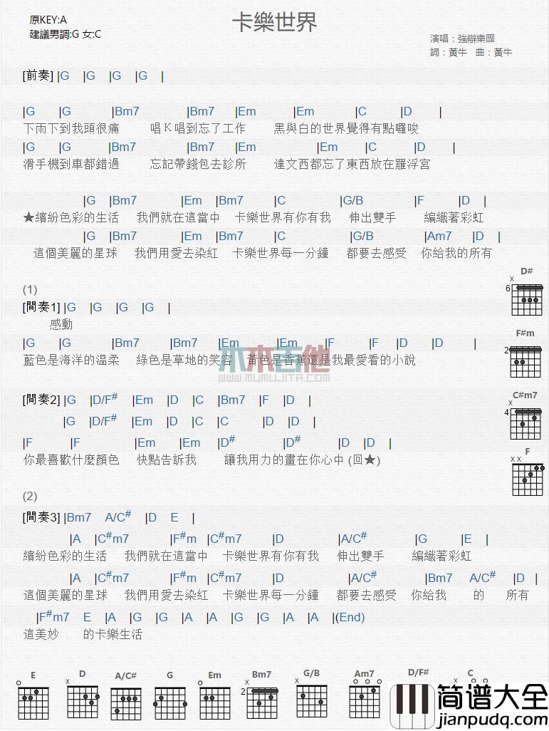卡乐世界_吉他谱_强辩乐团