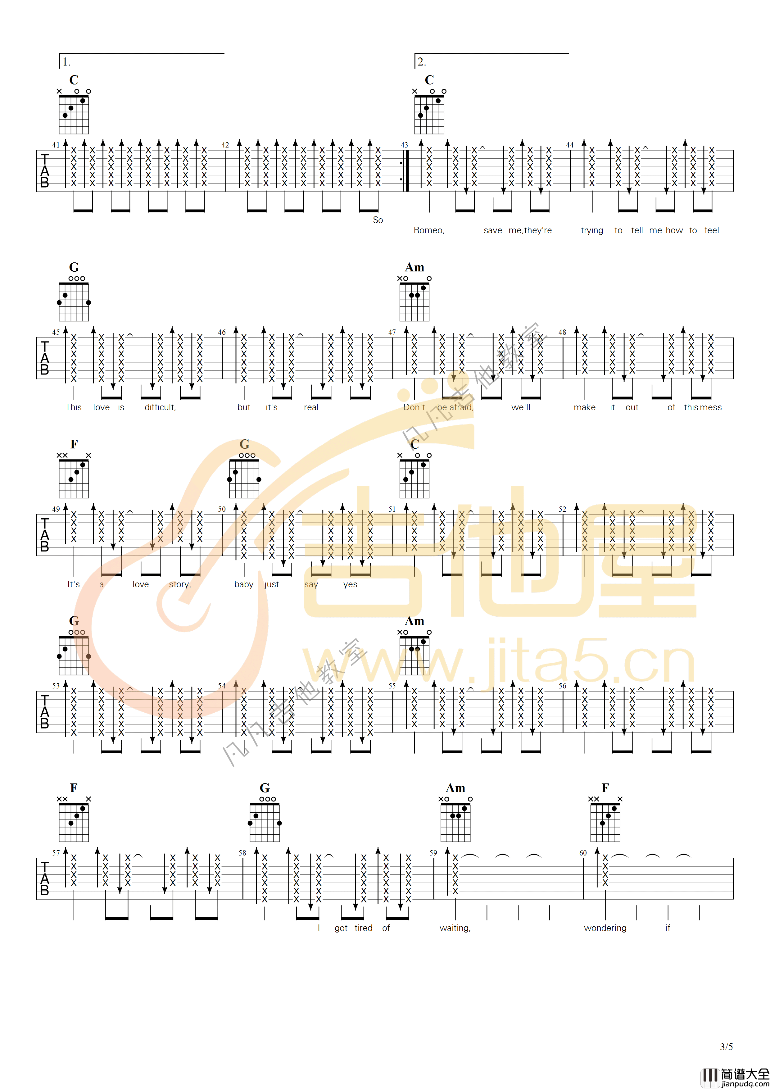 _Love_Story_吉他谱_Taylor_Swift_C调弹唱六线谱_高清图片谱