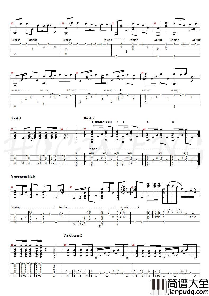 可惜没如果指弹吉他谱_吉他独奏谱_林俊杰