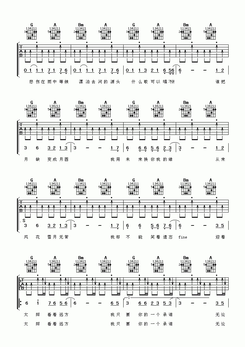 爱乐团_天涯_吉他谱