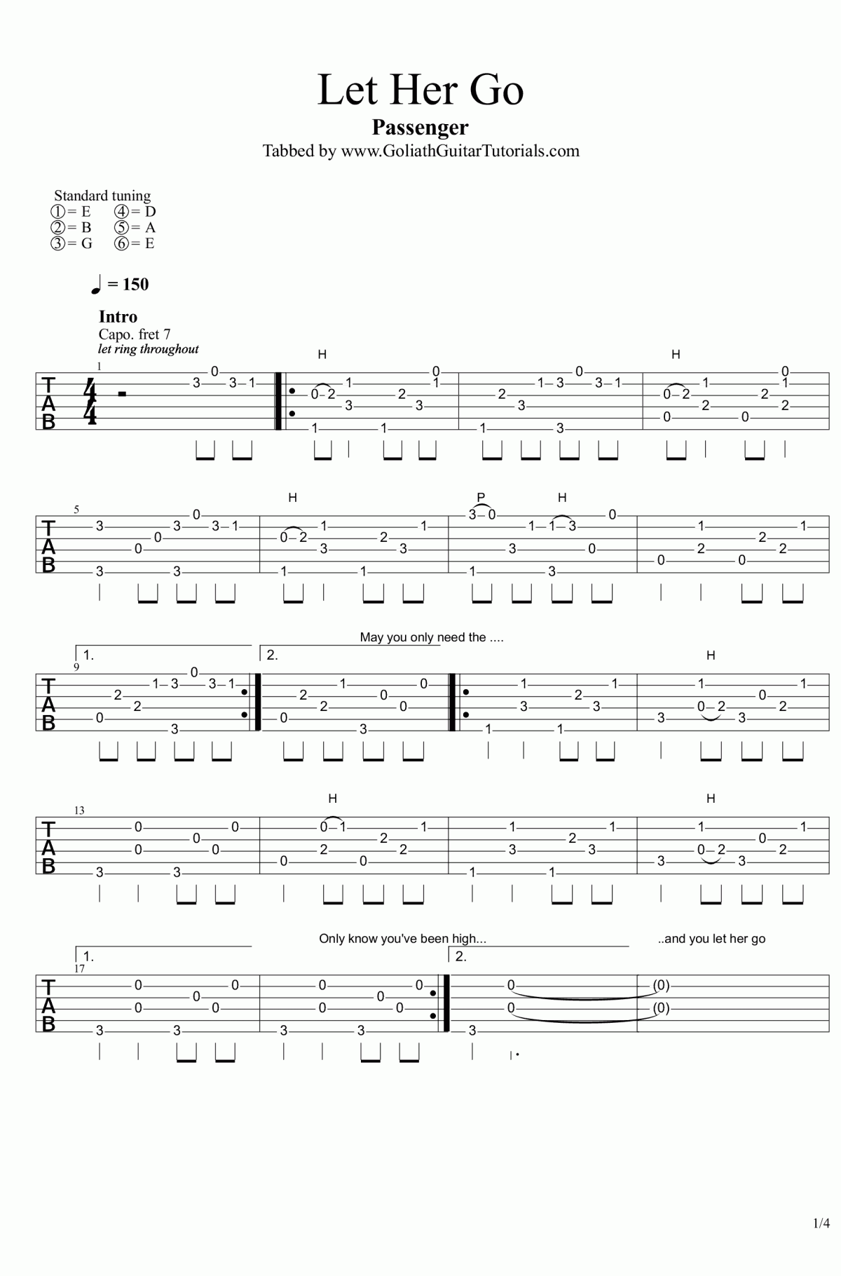 let_her_go吉他谱_let_her_go六线谱_高清版_Passenger