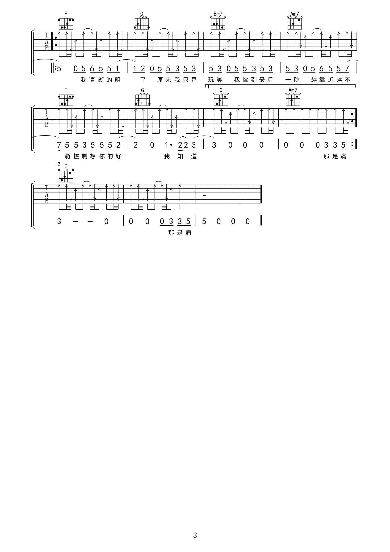 _别再靠近我了_吉他谱_陈雪凝_C调原版弹唱谱_高清六线谱