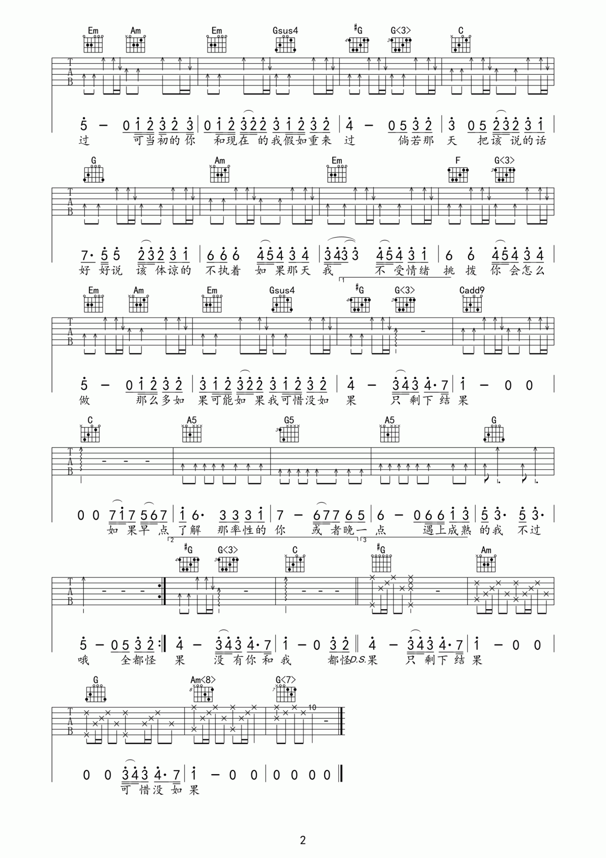 可惜没如果吉他谱_C调_林俊杰