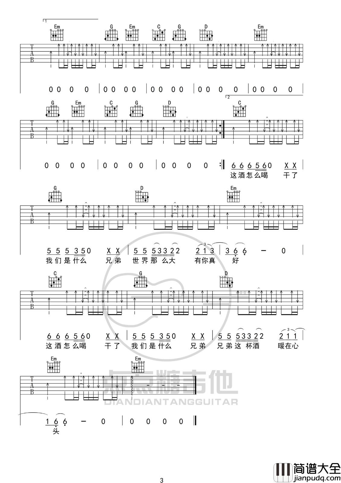 _这酒怎么喝_吉他谱_王旭弹唱谱_六线谱_指弹谱