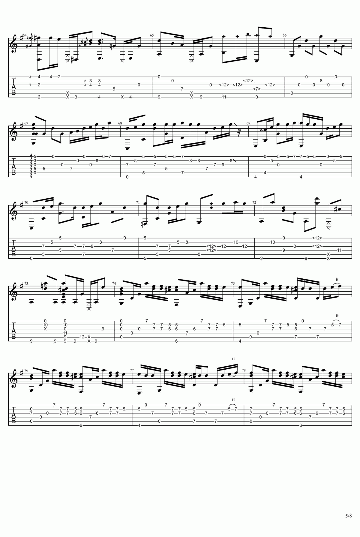 你的名字片尾曲_没什么大不了_指弹谱_吉他独奏谱_图片谱