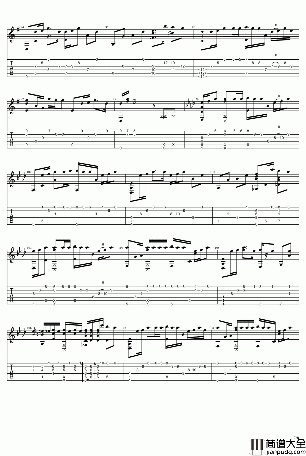 你的名字片尾曲_没什么大不了_指弹谱_吉他独奏谱_图片谱