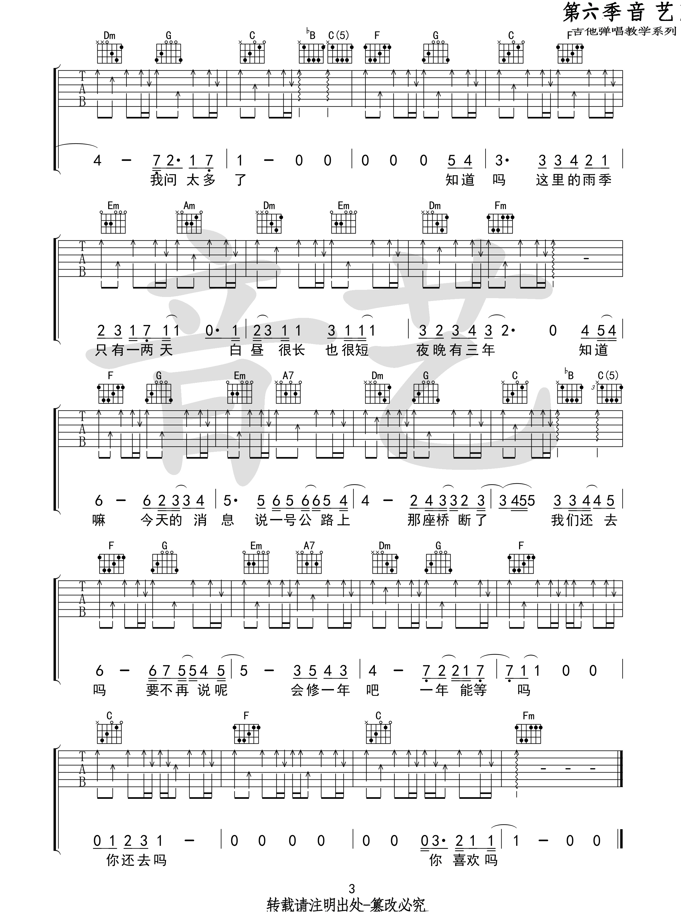 _我喜欢上你时的内心活动_吉他谱_陈绮贞_C调简单版弹唱六线谱