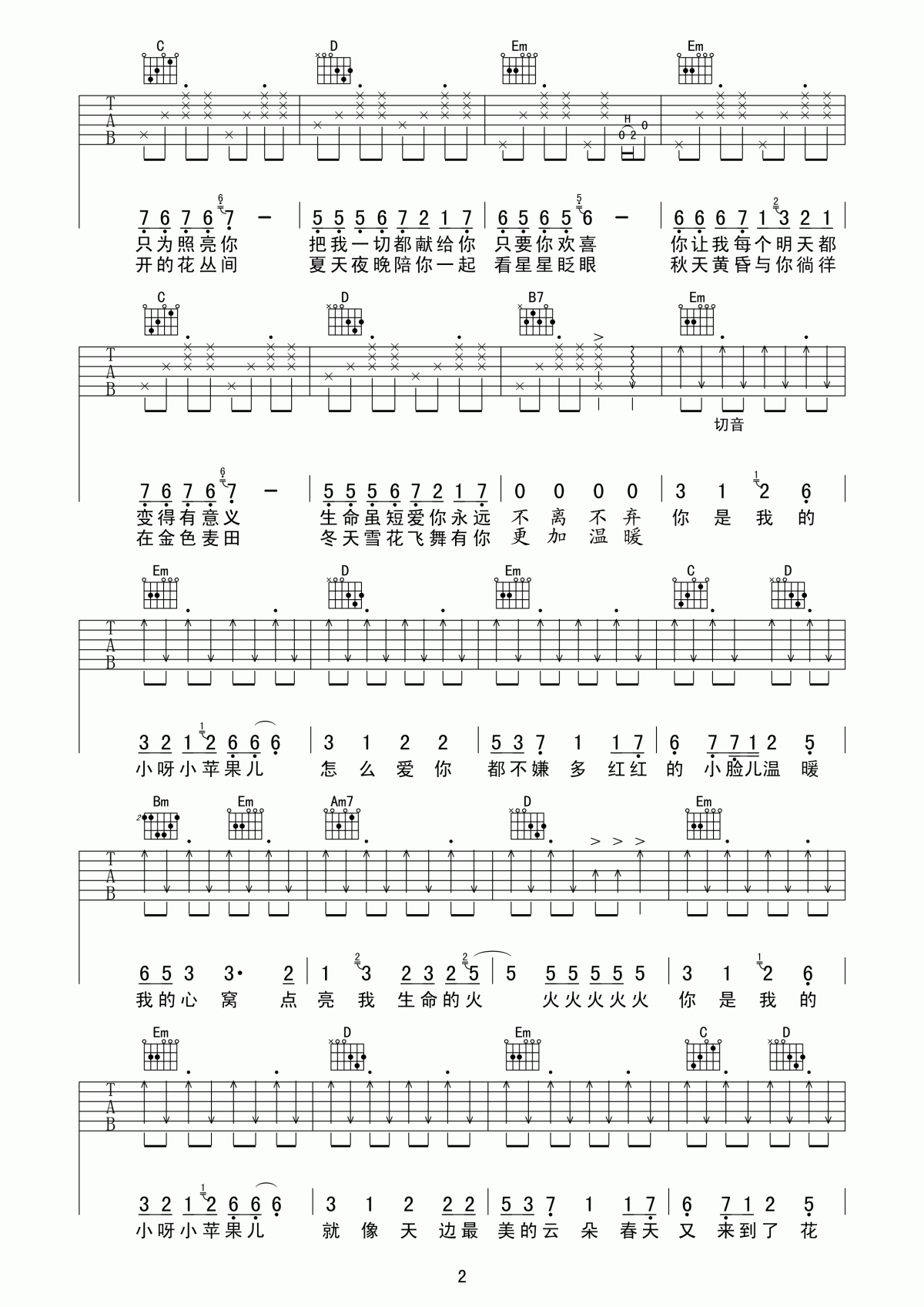 小苹果吉他谱【高清版】__筷子兄弟