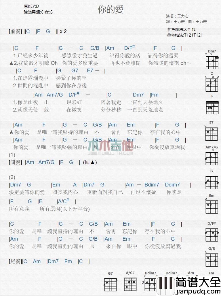 你的爱_吉他谱_王力宏