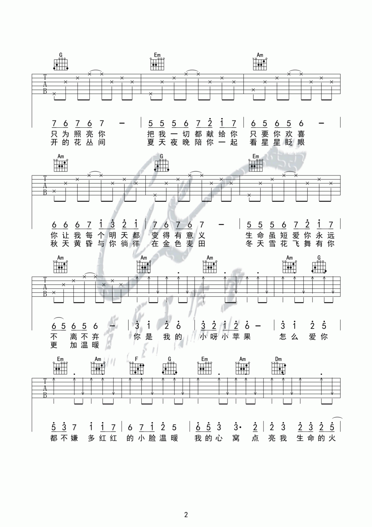 小苹果吉他谱__筷子兄弟