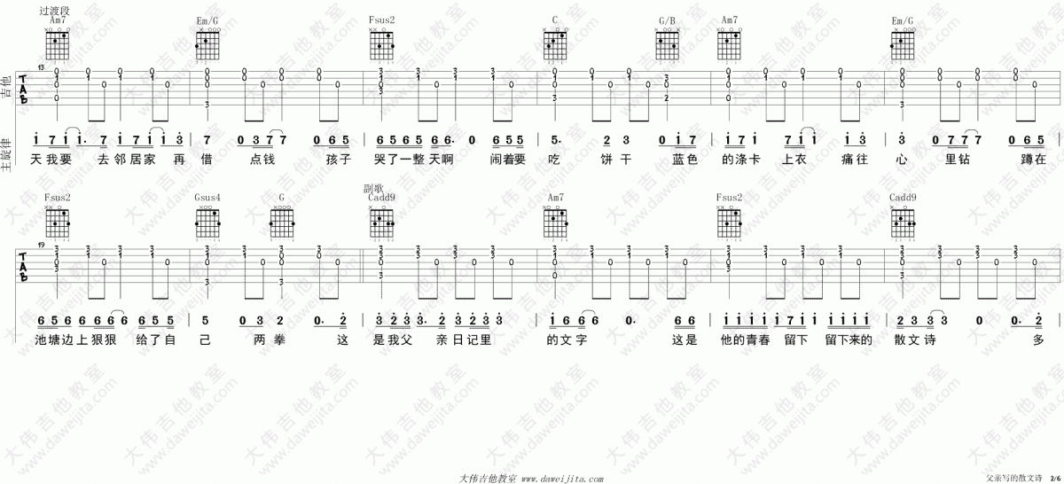 父亲写的散文诗_C调吉他谱_许飞
