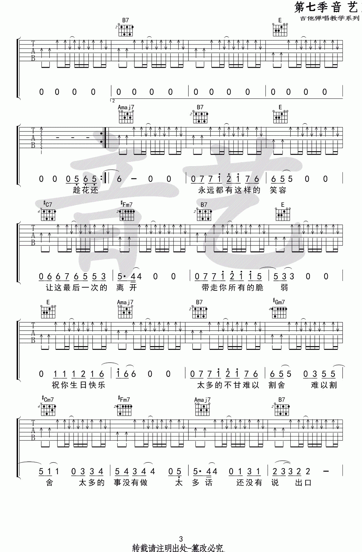 丢火车乐队_生日快乐_吉他谱_C调_弹唱谱
