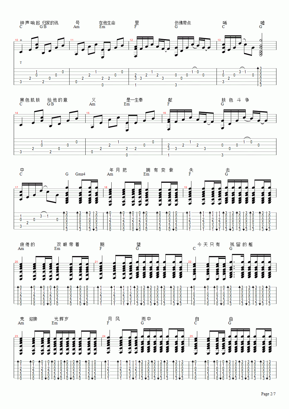 beyond_光辉岁月扫弦吉他谱_solo版