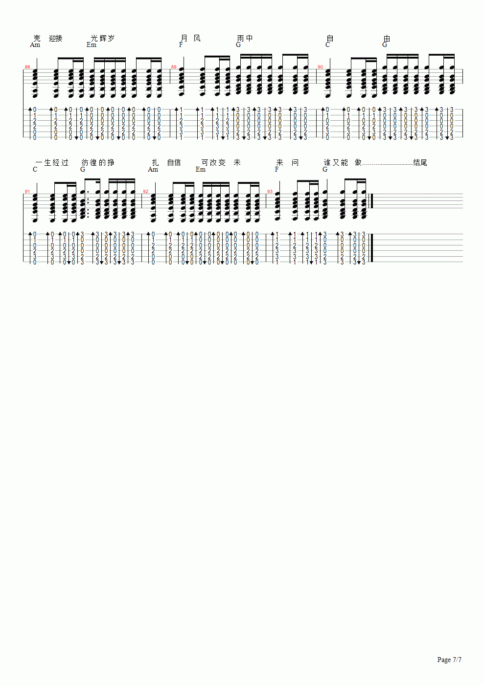 beyond_光辉岁月扫弦吉他谱_solo版