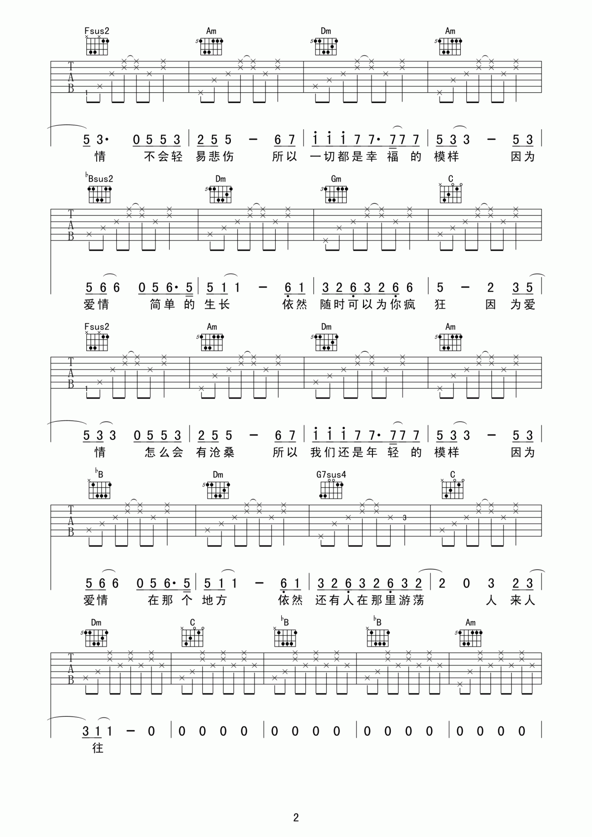 因为爱情吉他谱_王菲&陈奕迅_F调_原版