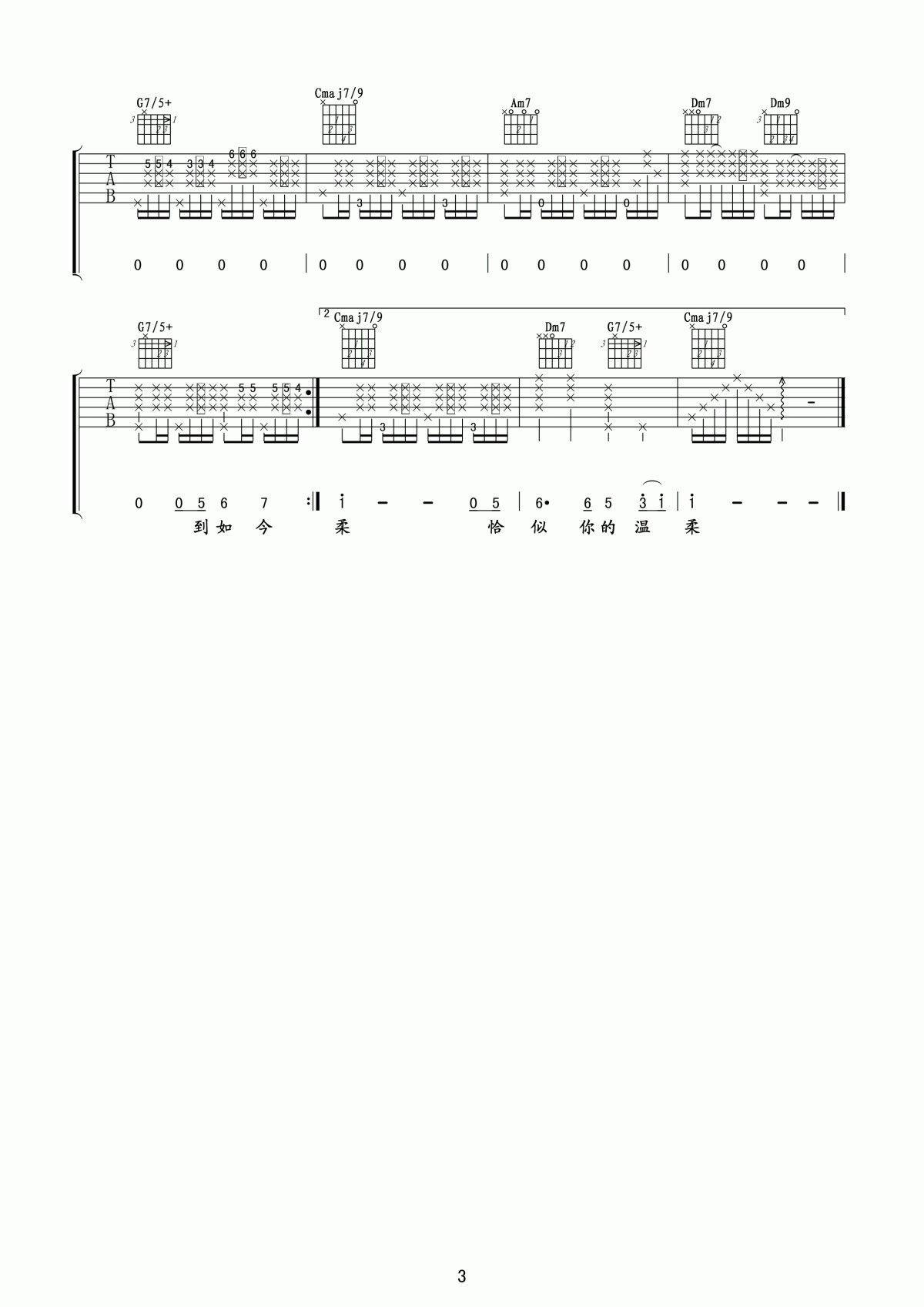 恰似你的温柔吉他谱_玩易吉他版__蔡琴