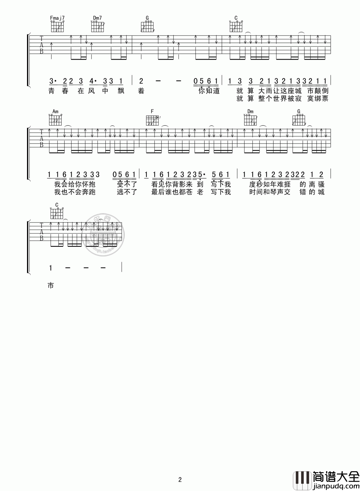 小情歌吉他谱_扫弦版__苏打绿