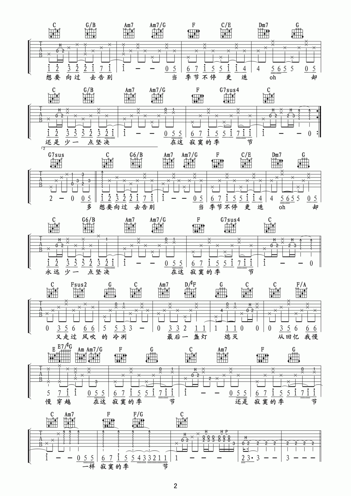 陶喆_寂寞的季节吉他谱_玩易吉他C调