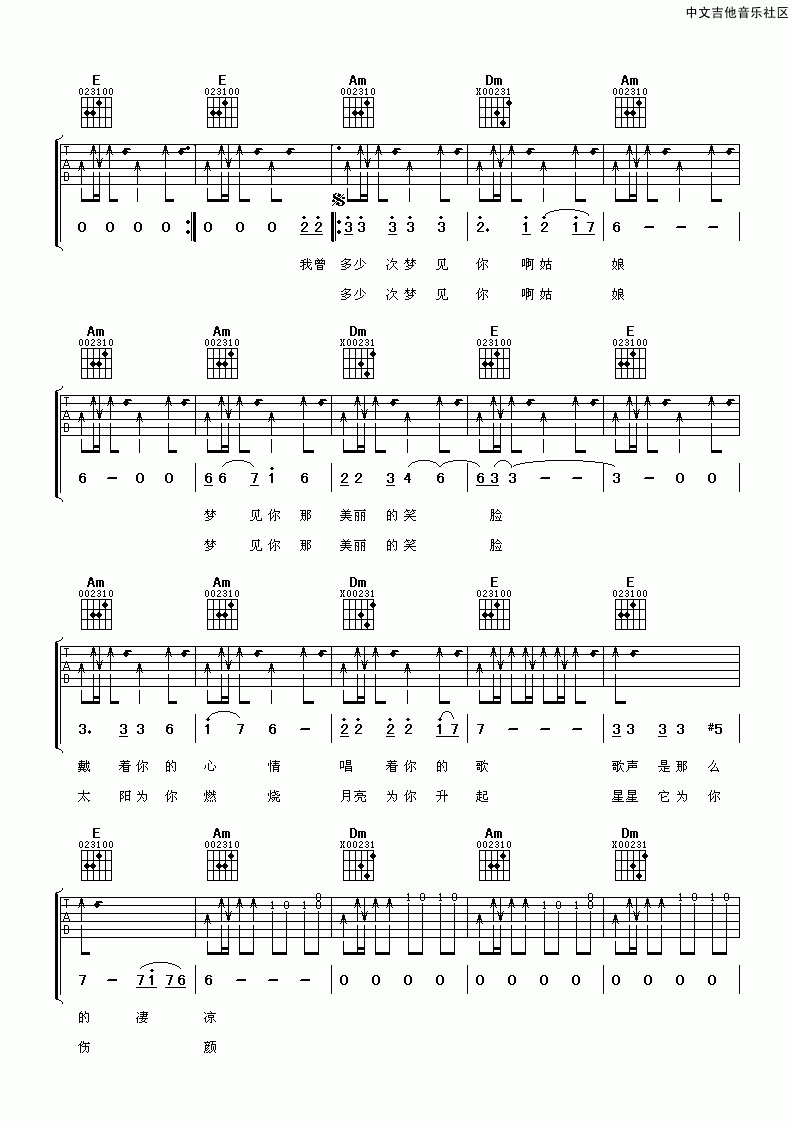 陈楚生_姑娘吉他谱_谱天下版