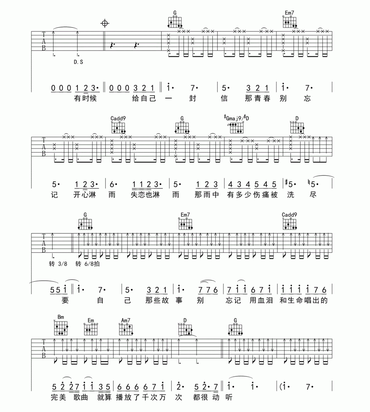 给自己吉他谱_G调_扫弦版_光良