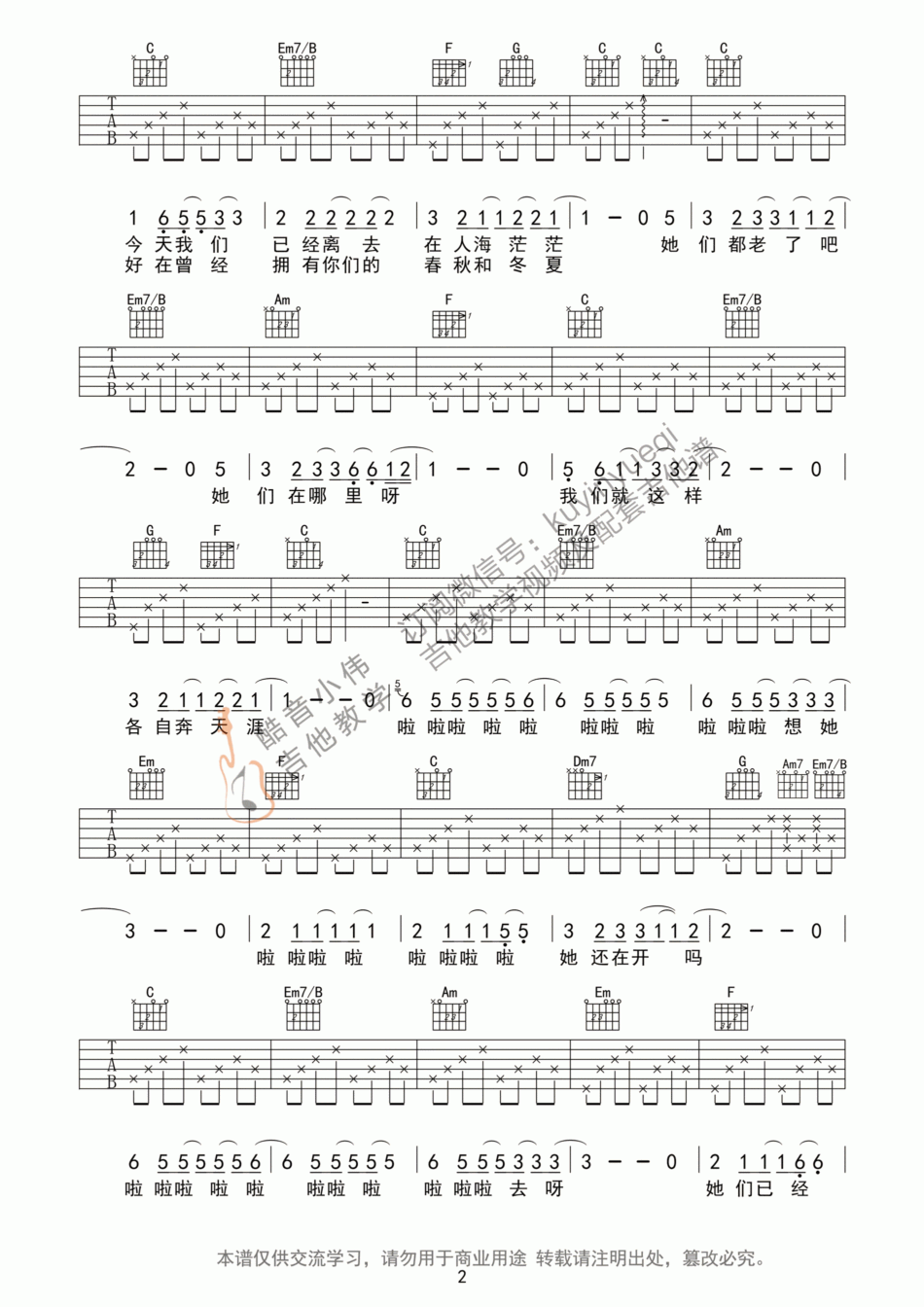 那些花儿_C调吉他谱_范玮琪