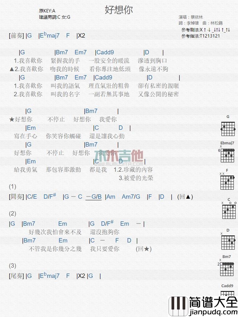 好想你_吉他谱_蔡依林
