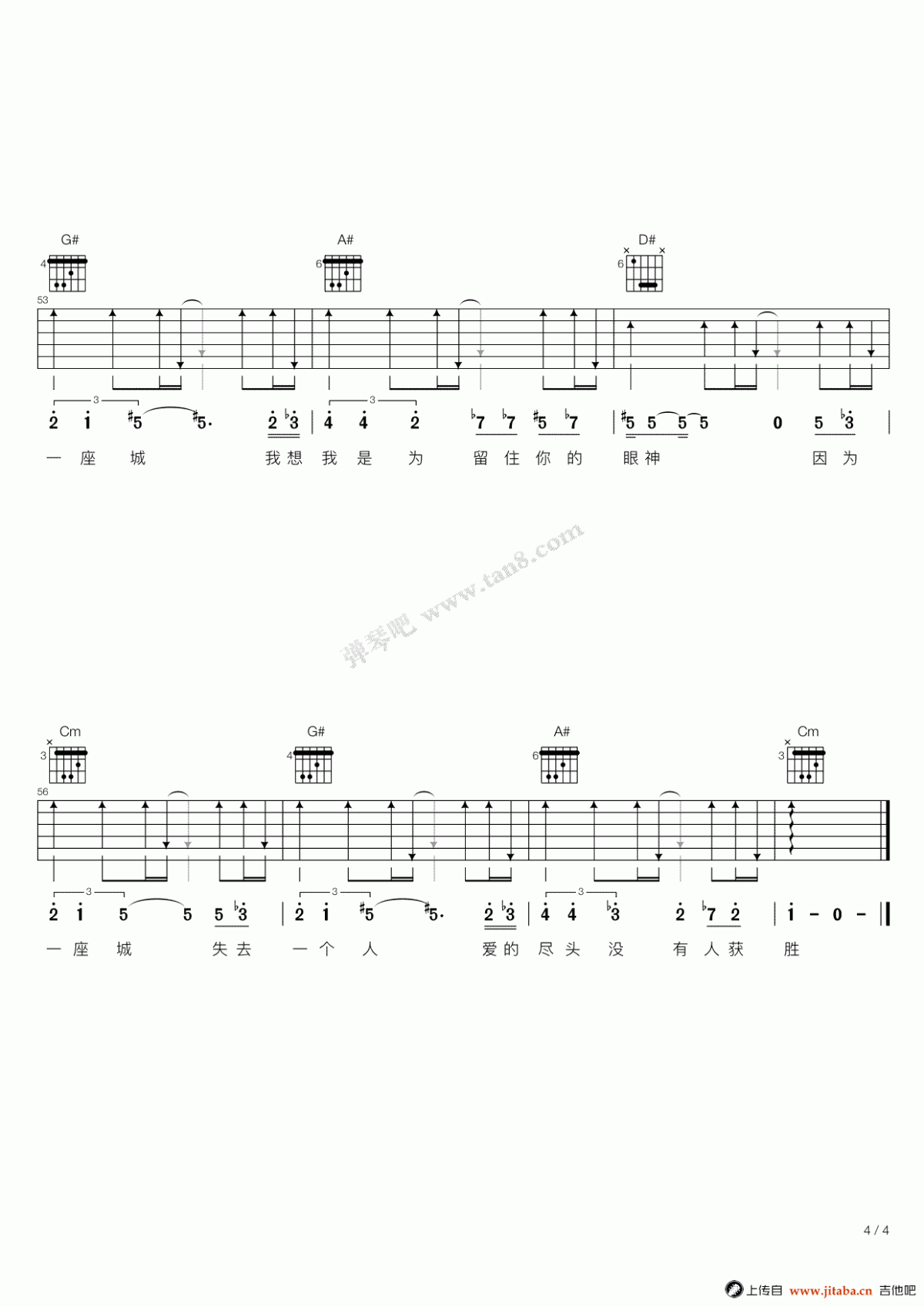 因为一个人_C调吉他谱_张磊