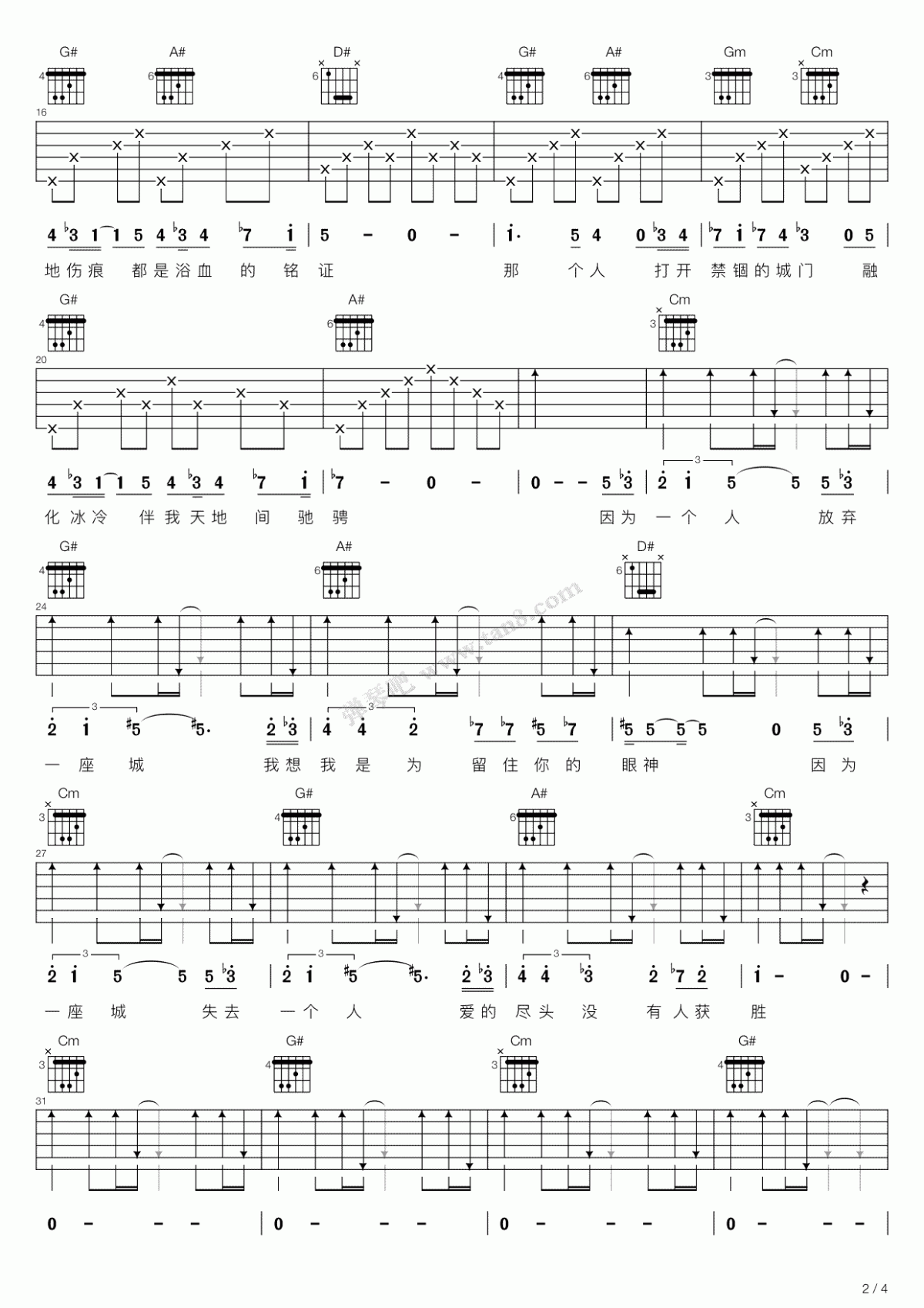 因为一个人_C调吉他谱_张磊