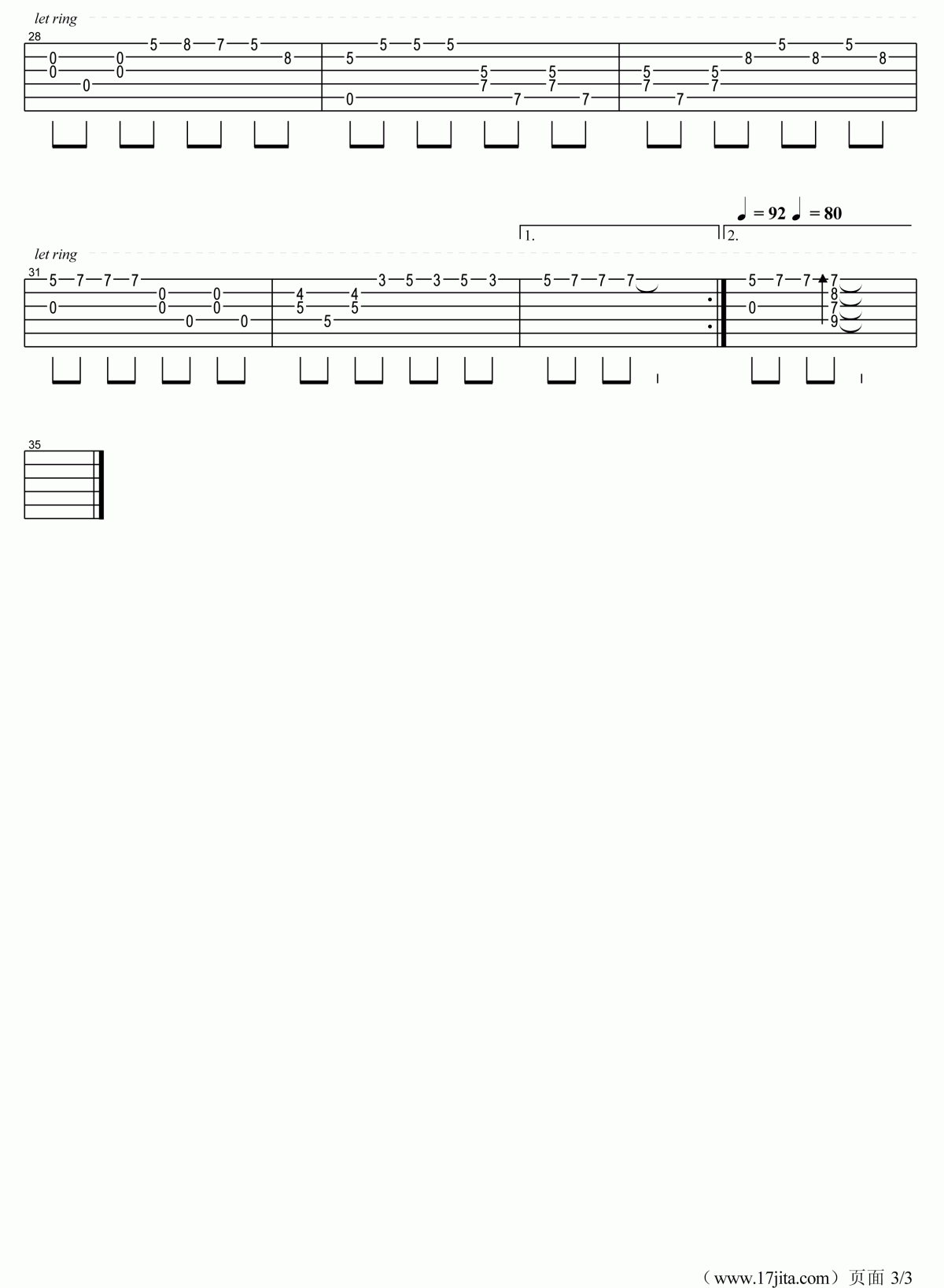 理查德·克莱德曼_爱的纪念吉他谱