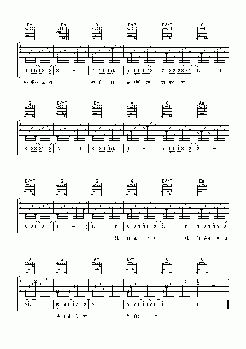 那些花儿吉他谱_G调_朴树